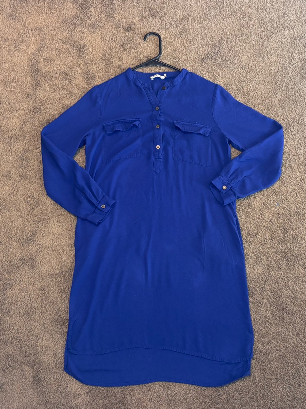 JustFab Royal Blue Button-Up Shirt Dress Henley Tunic Blouse - Size Small
